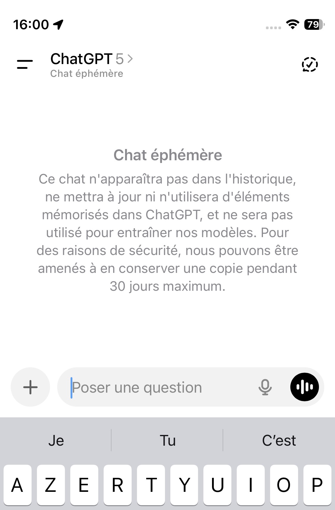Chat éphémère : le mode Incognito de Chat GPT