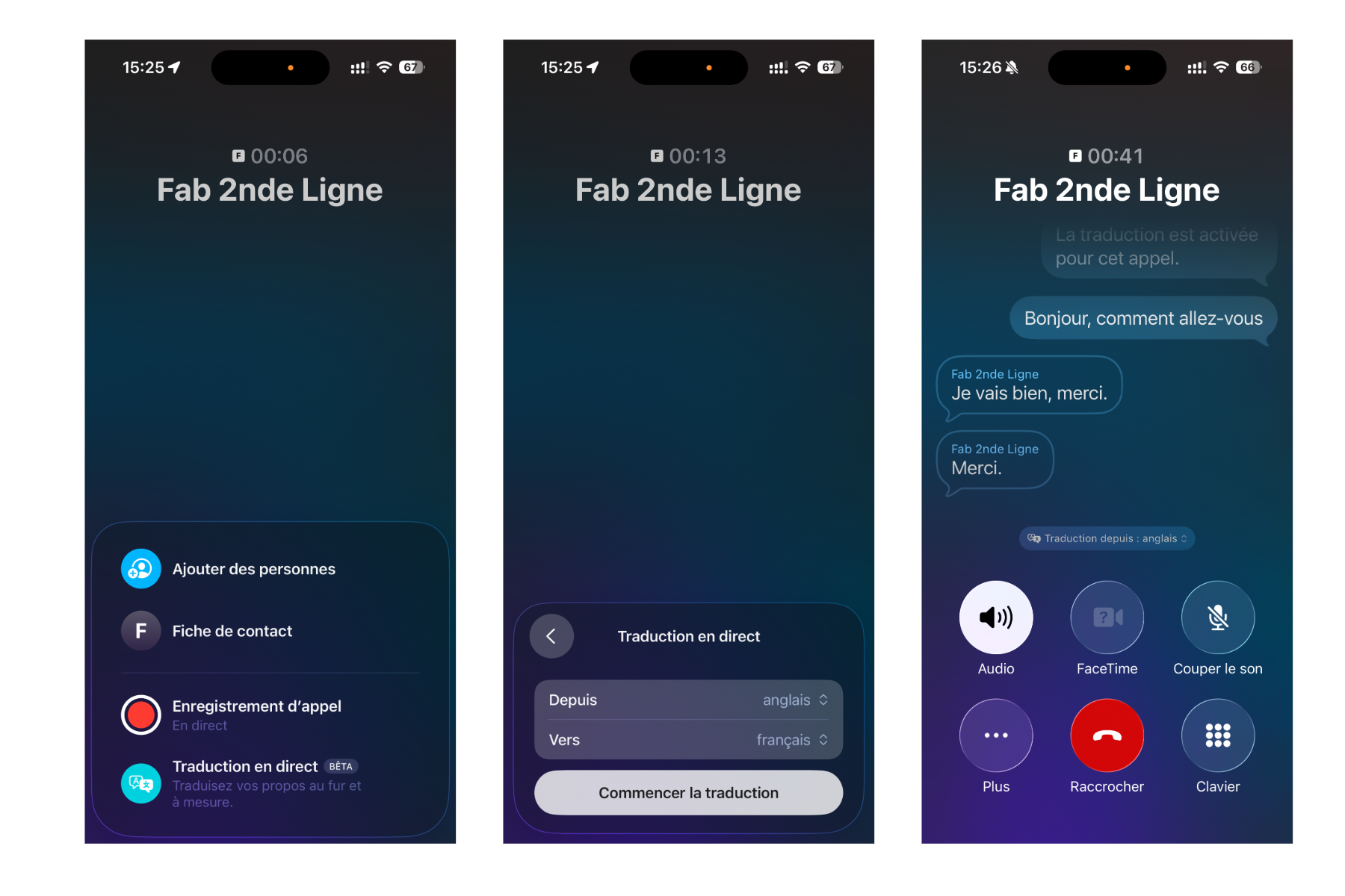 Traduction en direct dans l'appli Téléphone de l'iPhone