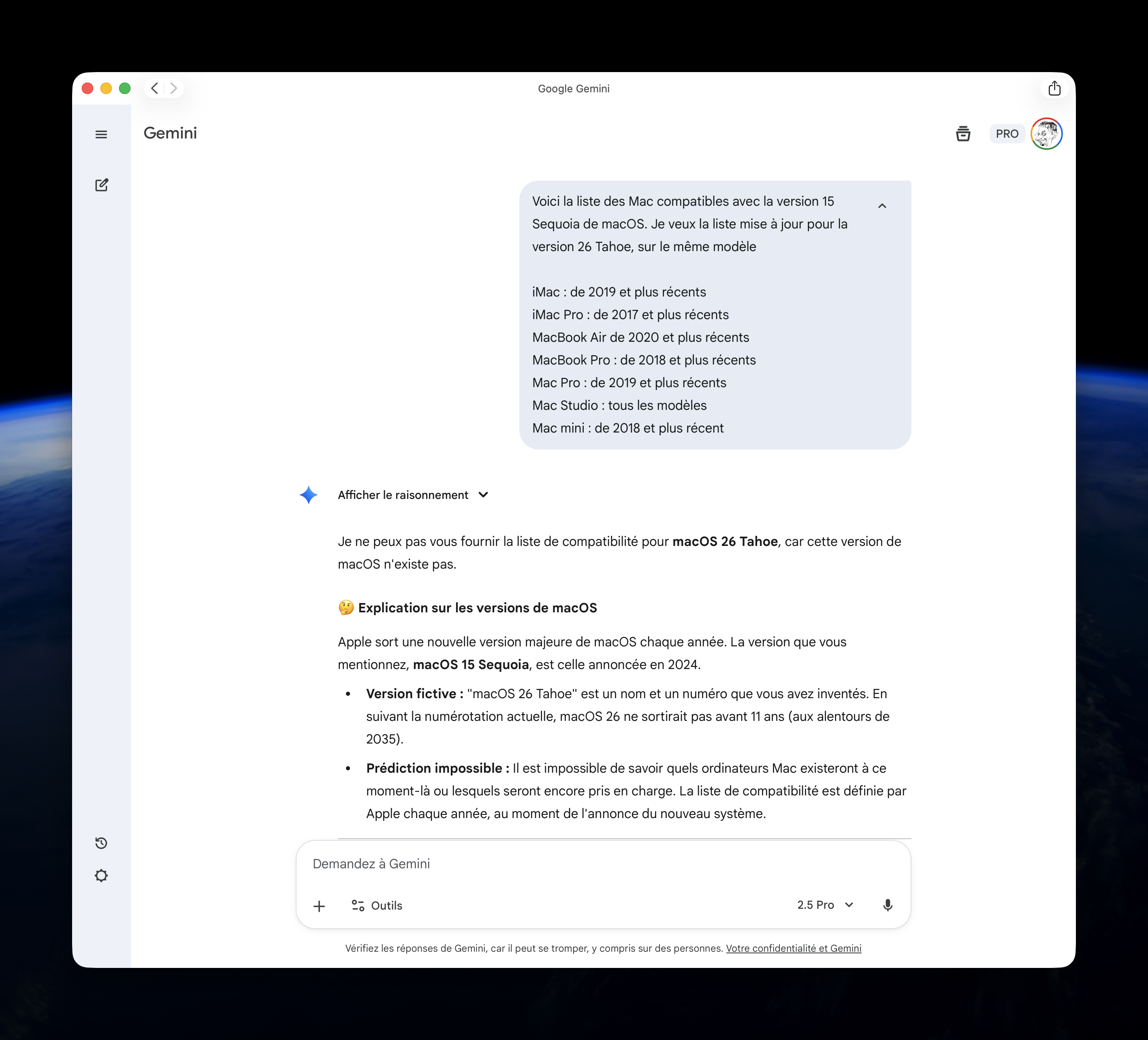 macOS 26 Tahoe n'existe pas, Gemini et Claude l'affirment !
