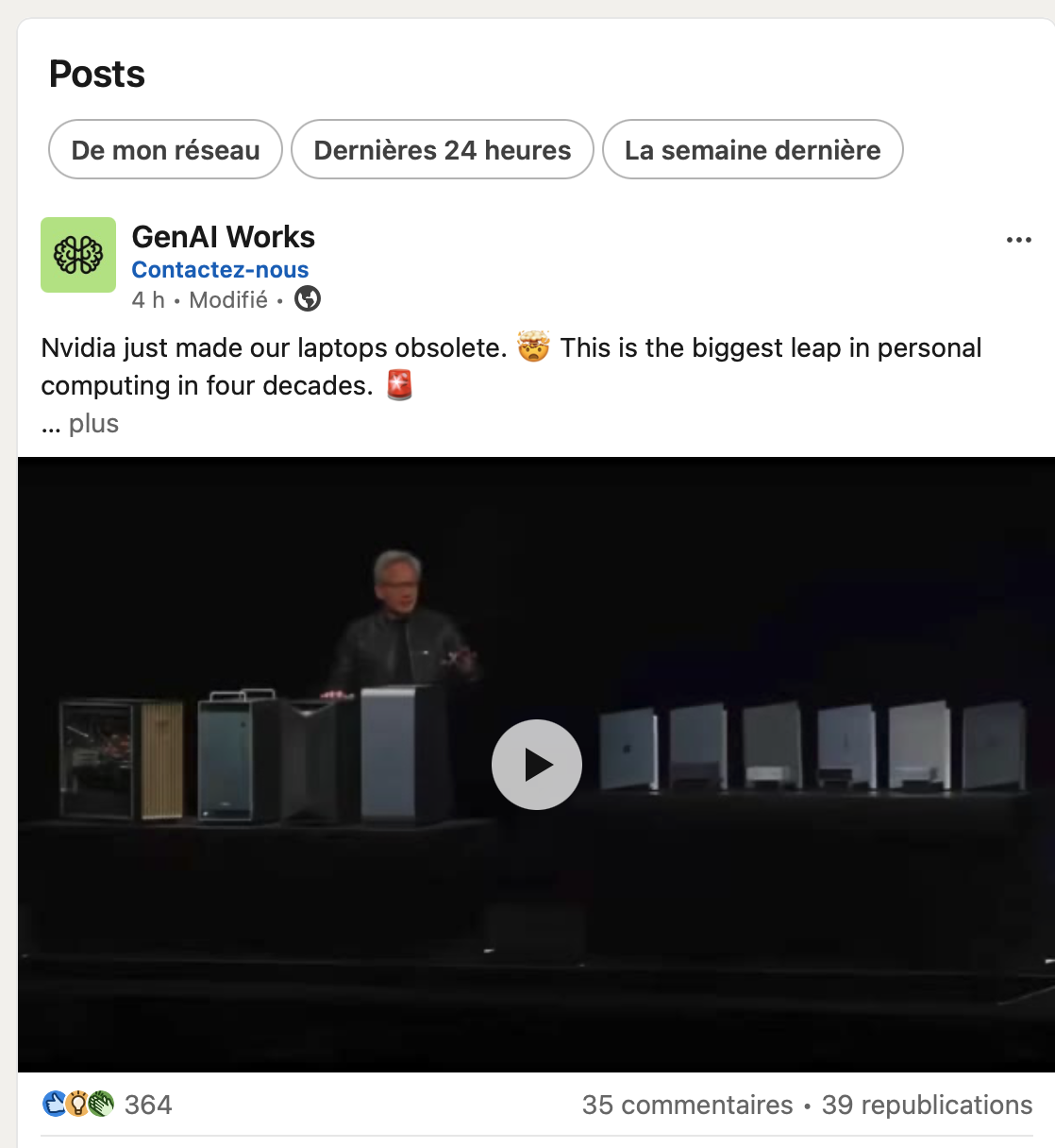 Publication LinkedIn disant que tous les ordis portables précédents sont obsolètes